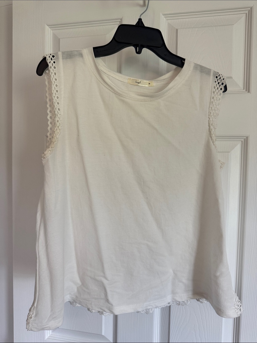 Hazel Sleeveless Lace-Trim White Women's Top